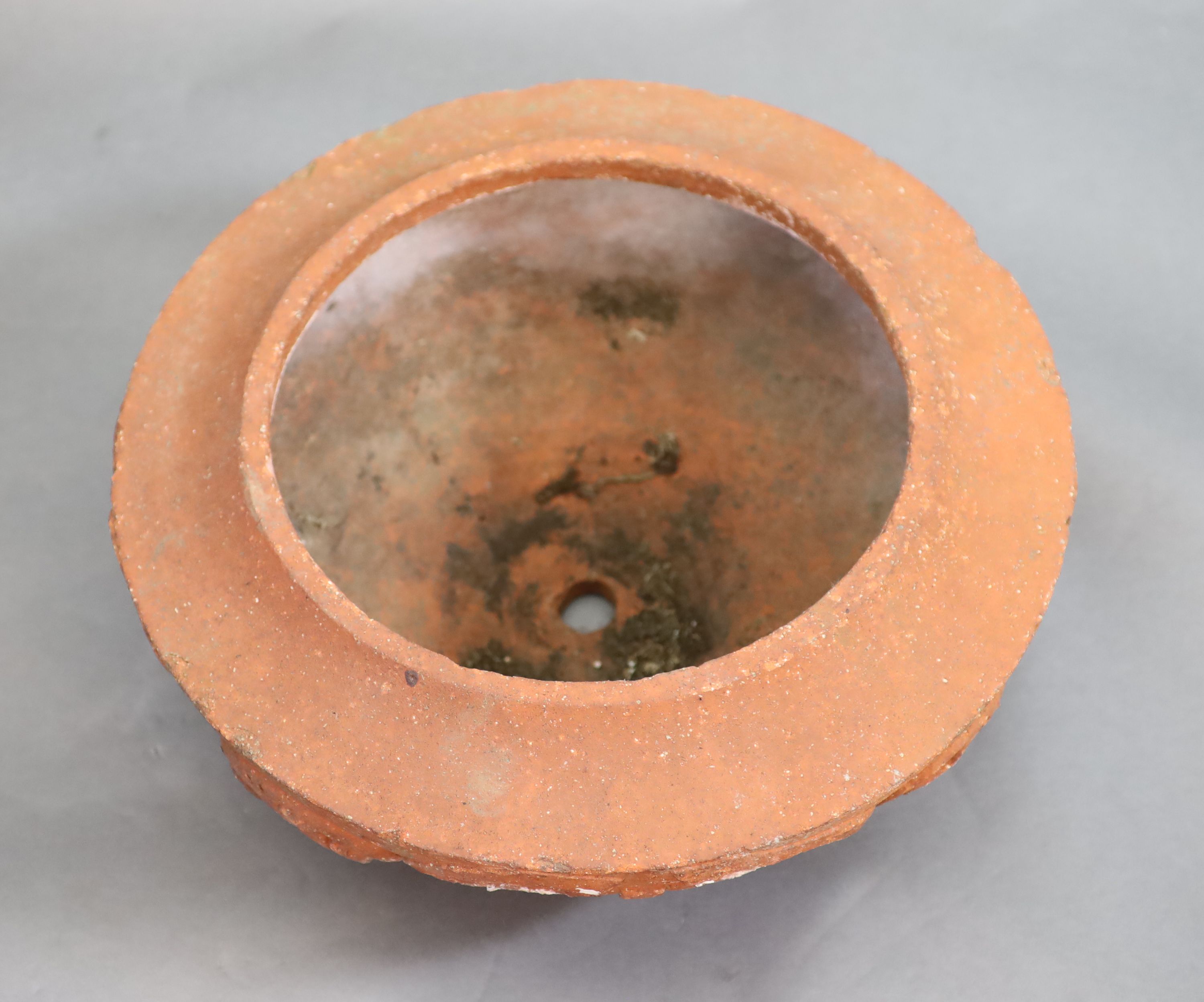 A Compton pottery ‘seasons’ terracotta planter, early 20th century, height 18cm 55cm diameter